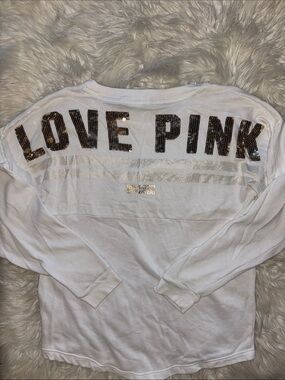 PINK Victoria’s Secret white and gold sequin long sleeve
